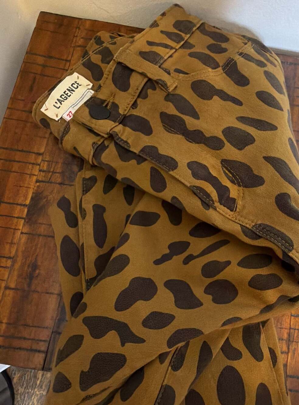 L'AGENCE Margot High Rise Spotted Animal Skinny Jeans Size 27 Cappuccino Brown